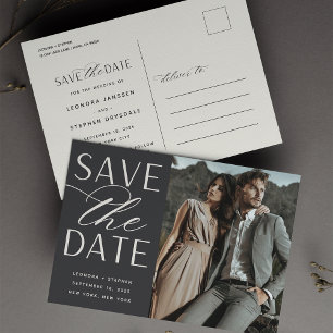Smooth Script Photo Wedding Save the Date Announcement Postcard