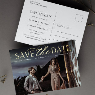 Smooth Script Photo Wedding Save the Date Foil Invitation Postcard