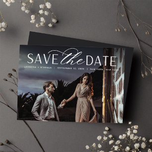 Smooth Script Single Horizontal Photo Wedding Save The Date