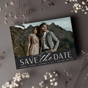 Smooth Script Single Horizontal Photo Wedding Save The Date