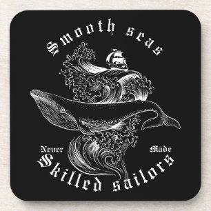  Smooth Sea Skilled Sailor Quote Nautical Whale Coaster