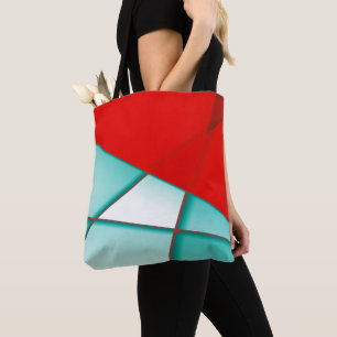 Smooth turcoise trapeze rectangle under red sheet tote bag