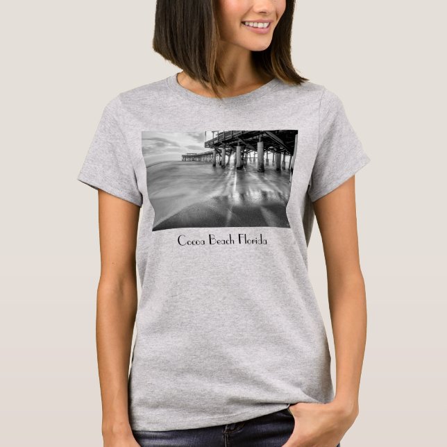 Smooth Waves At Cocoa Pier Grayscale 3/5 T-Shirt (Front)