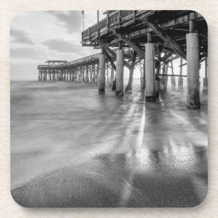 Smooth Waves At Cocoa Pier Grayscale Coaster