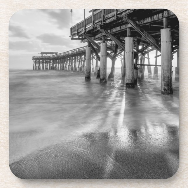 Smooth Waves At Cocoa Pier Grayscale Coaster (Front)