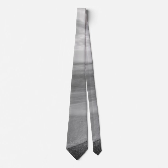 Smooth Waves At Cocoa Pier Grayscale Neck Tie (Front)