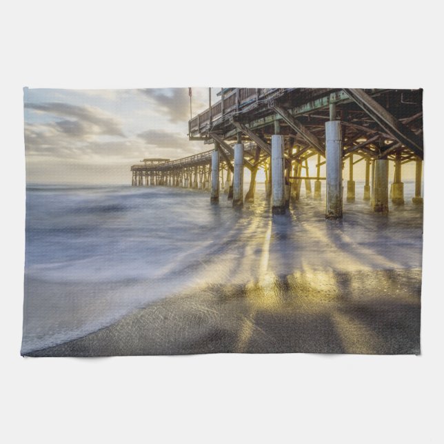 Smooth Waves At Cocoa Pier Tea Towel (Horizontal)