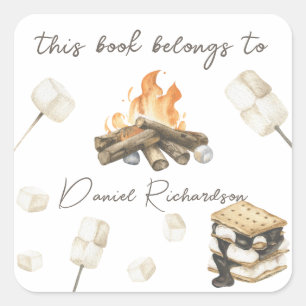 S'more baby shower - this book belongs to square sticker