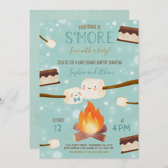 S'more Blue Boy Bonfire Baby Shower Invitation (Front/Back)