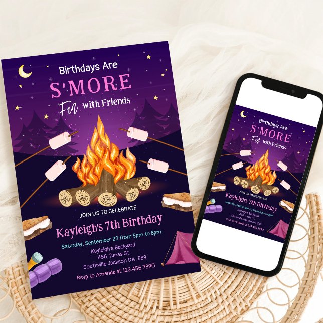 S'more Bonfire Camping Party Birthday Invitation (Creator Uploaded)