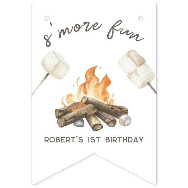 S'more Campfire 1st Birthday Party Bunting (First Flag)