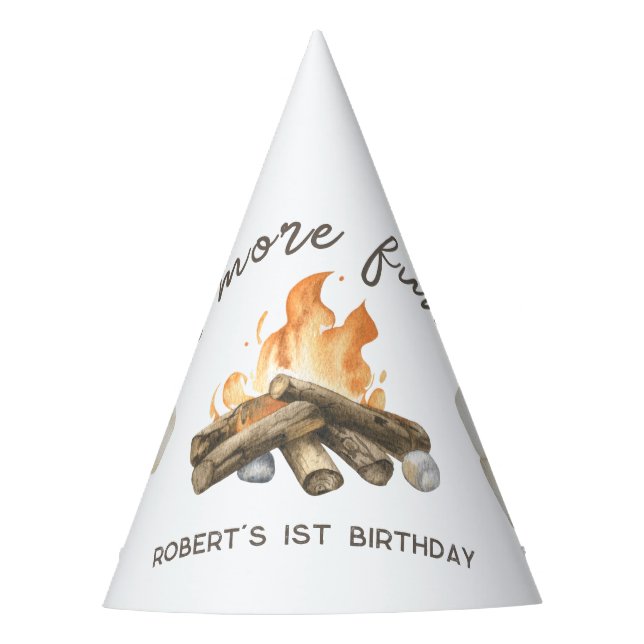 S'more Campfire 1st Birthday Party Hat (Front)