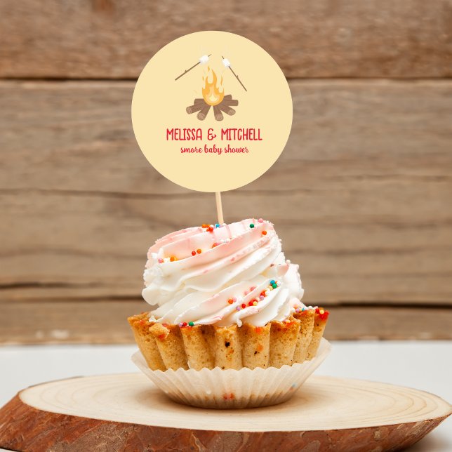 Smore campfire baby shower cupcake toppers classic round sticker (Creator Uploaded)