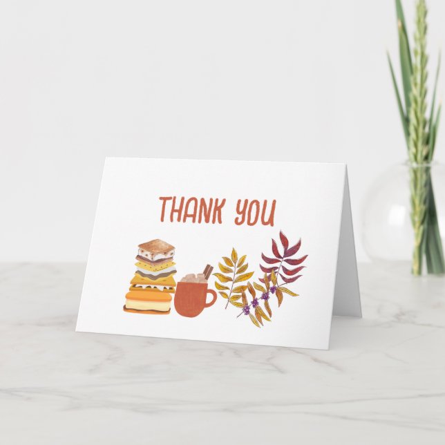 Smore campfire fall leaves baby shower photo  thank you card (Front)