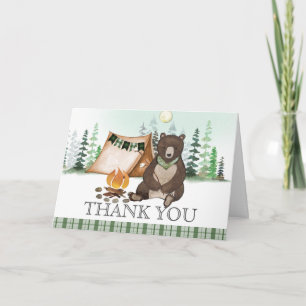 S'more Camping Bear Happy Camper 1st Birthday Thank You Card