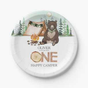 S'more Camping Bear ONE Happy Camper 1st Birthday Paper Plate