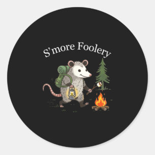 S'more foolery opossum marshmallow funny campfire classic round sticker