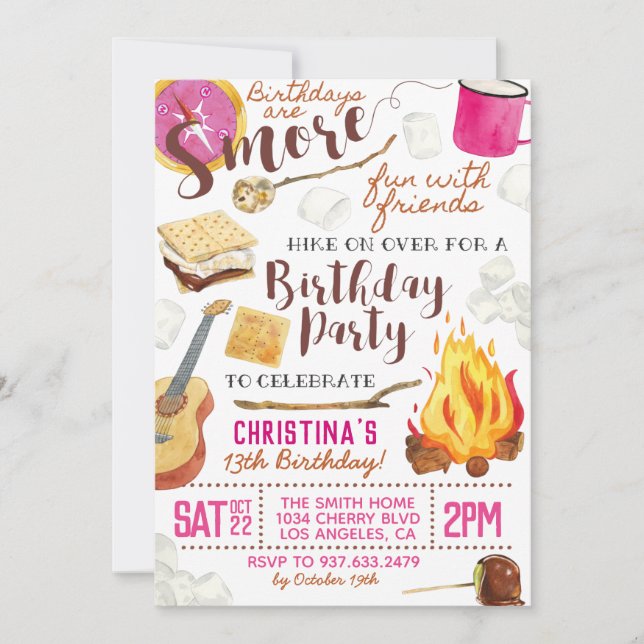 S'more Fun Camping Birthday Invitation (Front)