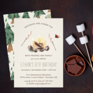 S'more Fun   Camping Birthday Party Invitation