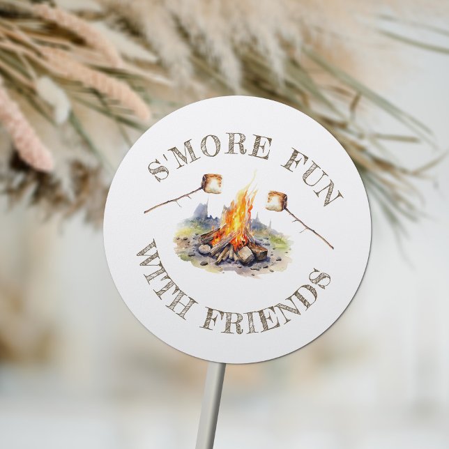 Smore Fun Cute Campfire Camping Kids Birthday Classic Round Sticker (Creator Uploaded)