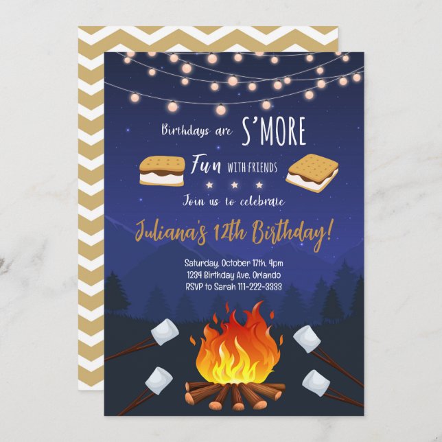 S'more Fun Friends Camping Birthday Invitation (Front/Back)