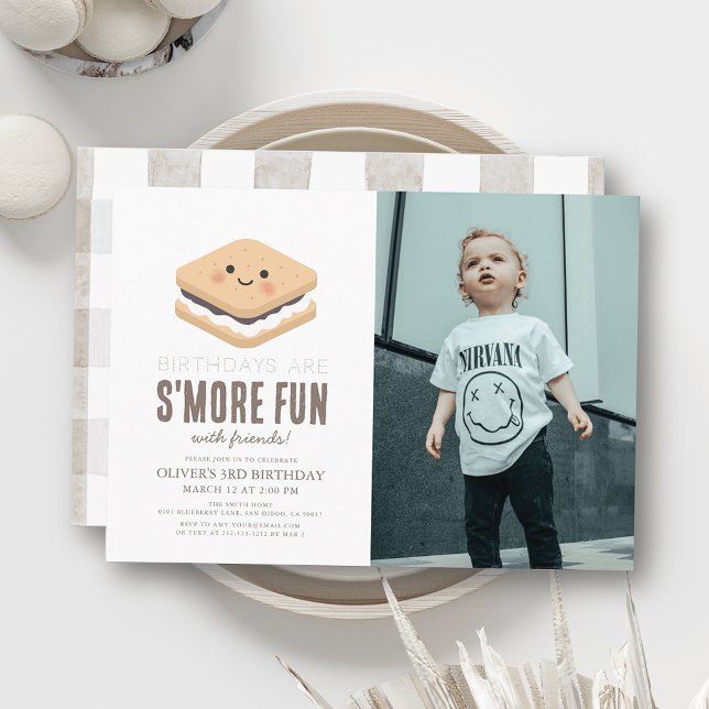 S'more Fun Kawaii Kid's Birthday Photo Invitation (Creator Uploaded)