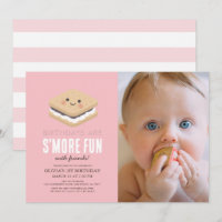 S'more Fun Kawaii Pink Girl 1st Birthday Photo