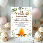 S'more Fun To Be One S'mores Campfire Birthday Invitation<br><div class="desc">This adorable invitation features our hand drawn s'mores and campfire illustrations with watercolor greenery accents.</div>