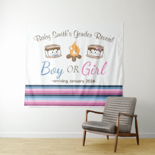 S'more Gender Reveal backdrop Tapestry
