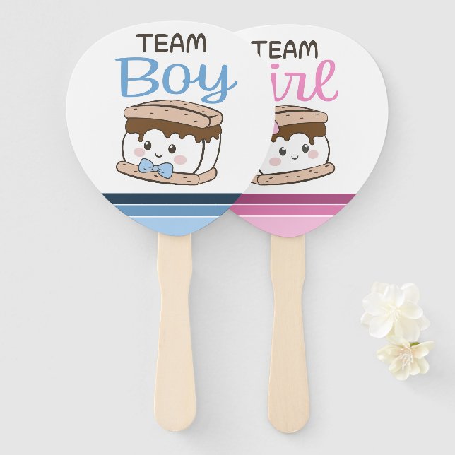 S'more gender reveal voting paddle hand fan (Front and Back)