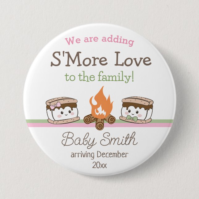 S'more Love baby shower gender reveal 7.5 Cm Round Badge (Front)