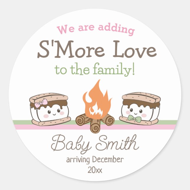 S'more Love baby shower gender reveal Classic Round Sticker (Front)