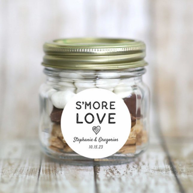 S'more Love Heart Black White Rustic Wedding Classic Round Sticker (Creator Uploaded)