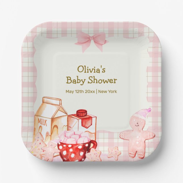 Smore Milk & Cookie Gingham Winter Baby Shower Paper Plate (Front)