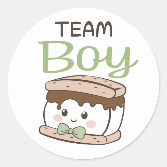 S'more Team Boy sticker with sage green bow tie (Front)
