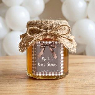 S'more to Love Brown Gingham Bow Baby Shower Square Sticker