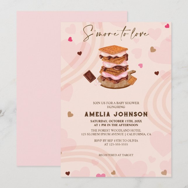 S'more to Love heart pink valentines Baby Shower Invitation (Front/Back)