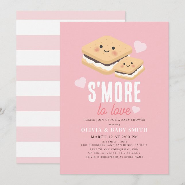 S'more to Love Kawaii Pink Girl Baby Shower Invitation (Front/Back)
