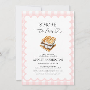 S'More to Love Preppy Pink Plaid Girl Baby Shower Invitation