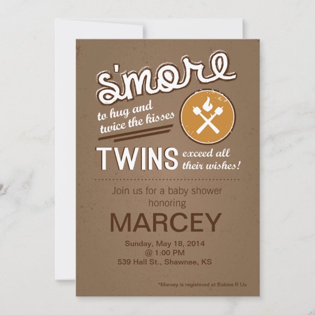 S'more Twin Baby Shower Invitation (Front)