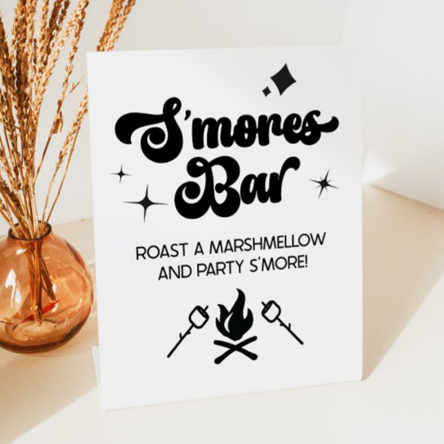 S'Mores Bar Marshmallow Roast Let's Party S'More Pedestal Sign (Creator Uploaded)