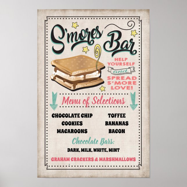 S'mores Bar Menu Party Sign (Front)