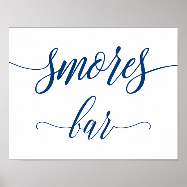 Smores Bar Wedding Sign in Navy Blue Calligraphy (Front)