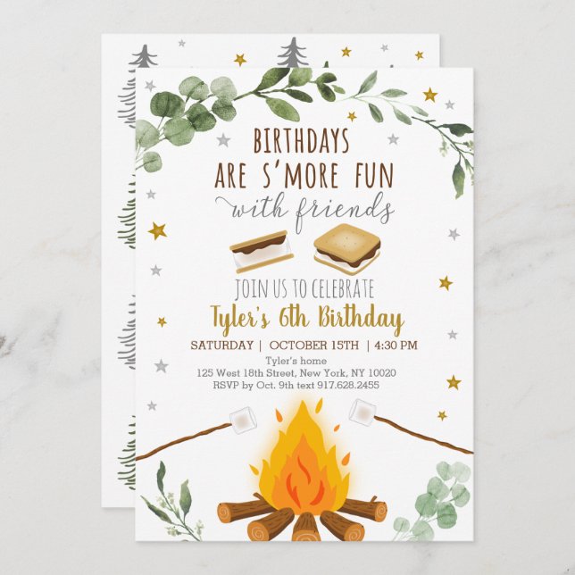 S'mores Birthday Camping Campfire Bonfire Rustic Invitation (Front/Back)
