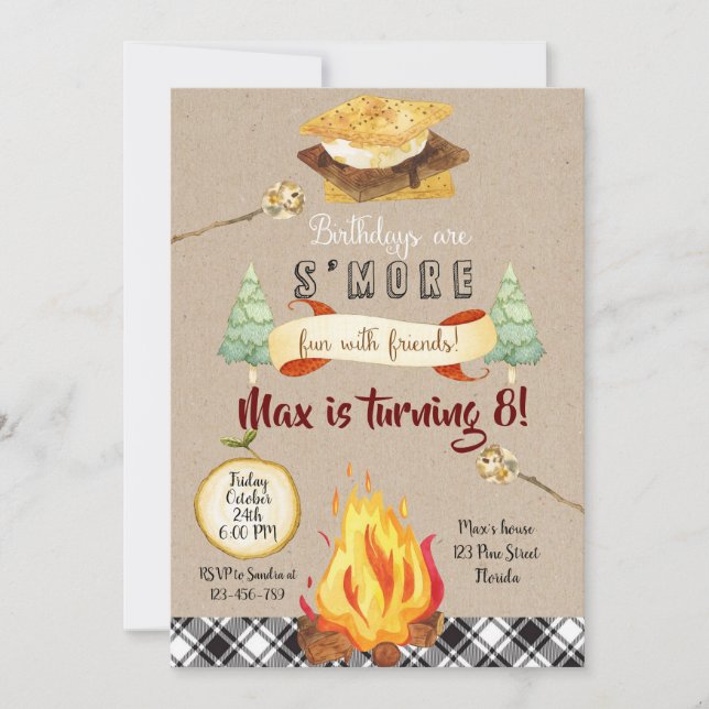 Smores Birthday Invitation, S'mores Invitation (Front)