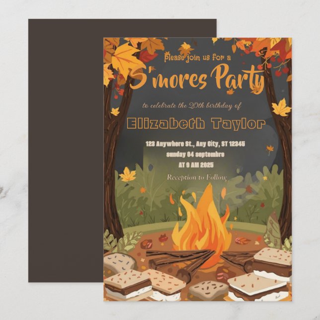 S'mores Birthday Party Invitation – Cosy Campfire (Front/Back)