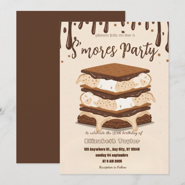 S'mores Birthday Party Invitation – Cozy Campfire  (Front/Back)