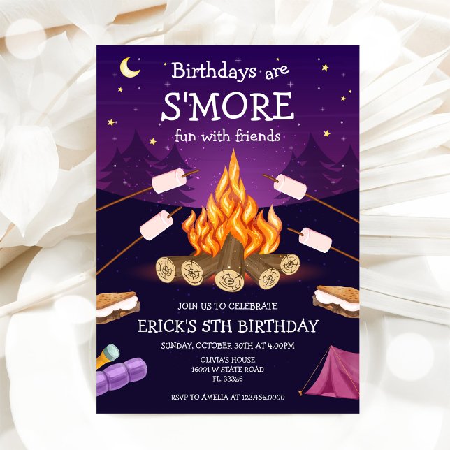 S'mores Birthday Party S'mores Camping Birthday Invitation (Creator Uploaded)