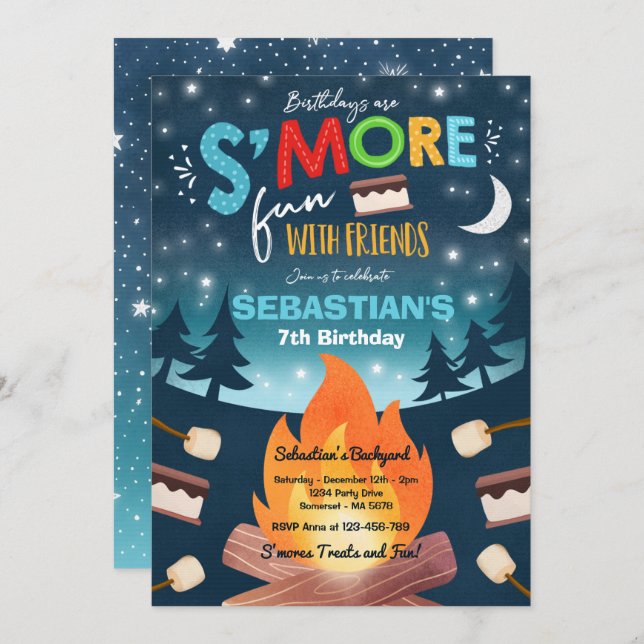 S'mores Birthday Party S'mores Camping Birthday Invitation (Front/Back)