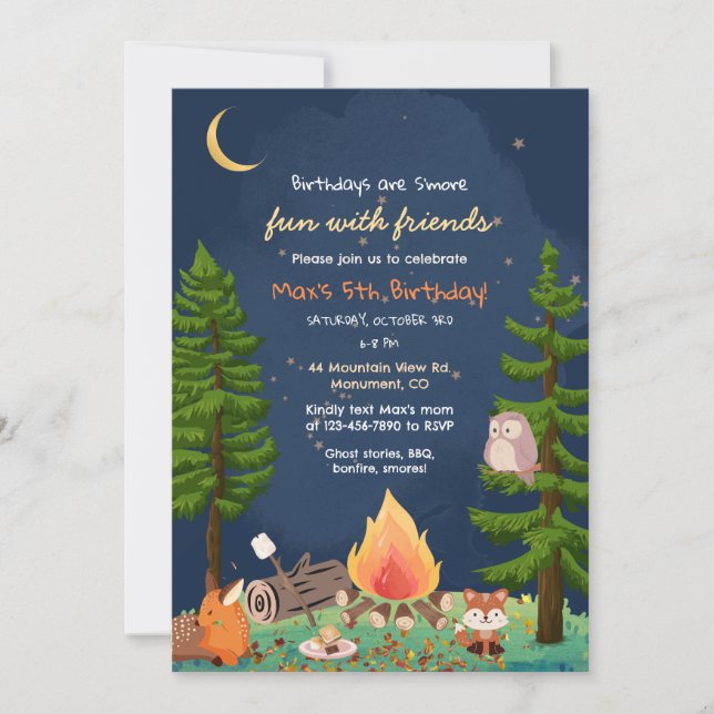 S'mores, Bonfire Kid's Birthday Invitation (Front)